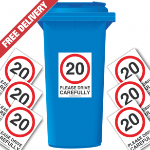 20 mph Please Drive Carefully Speed Reduction Wheelie Bin Stickers